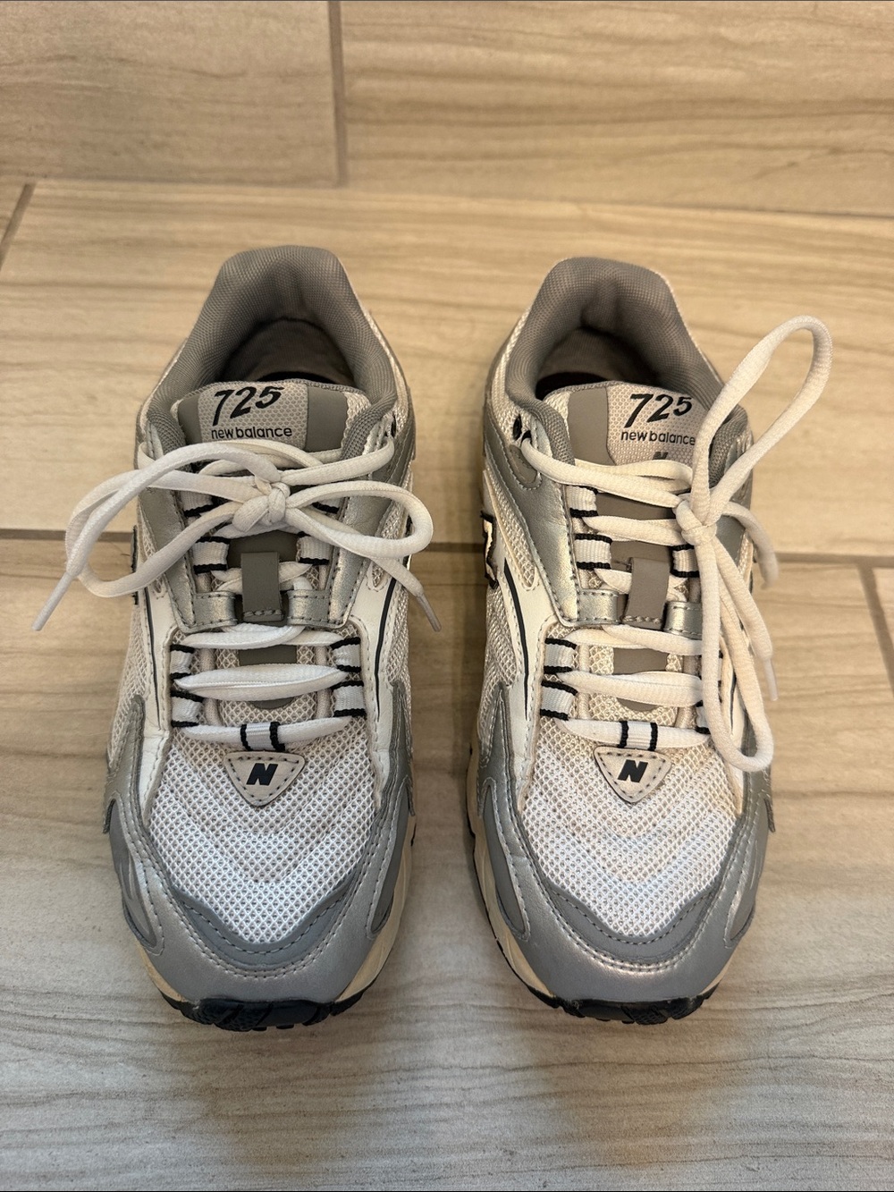 New Balance Light Gray, Silver and White Mesh Athletic Sneakers